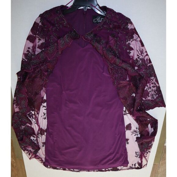 Alex Evenings Women Sz 14 Plum Purple Embroidered Sheer Overlay Midi Dress $219 - Picture 8 of 10